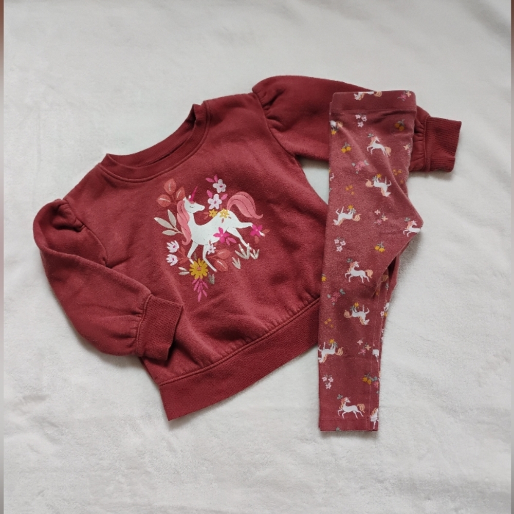 Unicorn Sweatshirt & Pant Set | Rust Brown Floral Unicorns | 2T